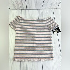 Girl's Short Sleeve Smock Shoulder Top Shirt Ruffled Edges L 10 - 12 Art Class